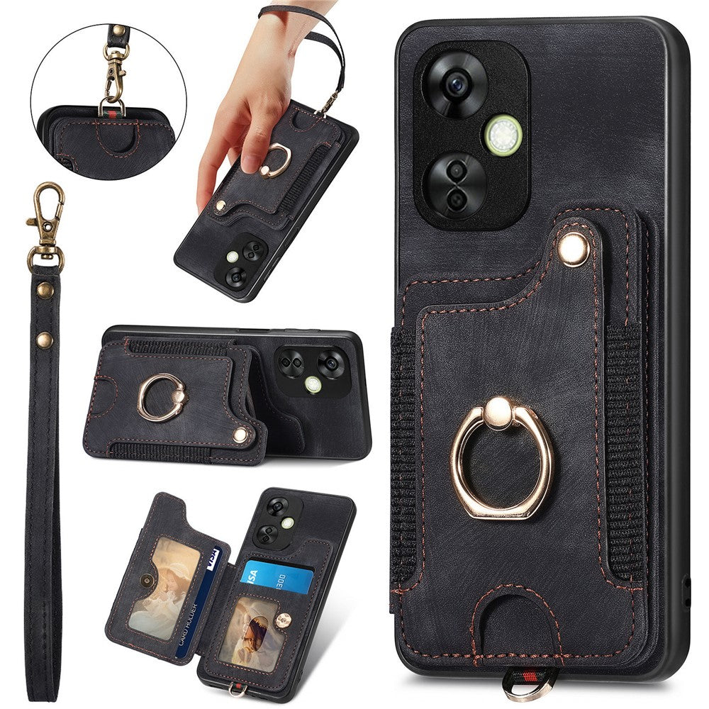 For OnePlus Nord CE 3 Lite 5G / Nord N30 5G RFID Blocking Kickstand Back Cover PU Leather Coated PC+TPU Phone Case with Card Holder