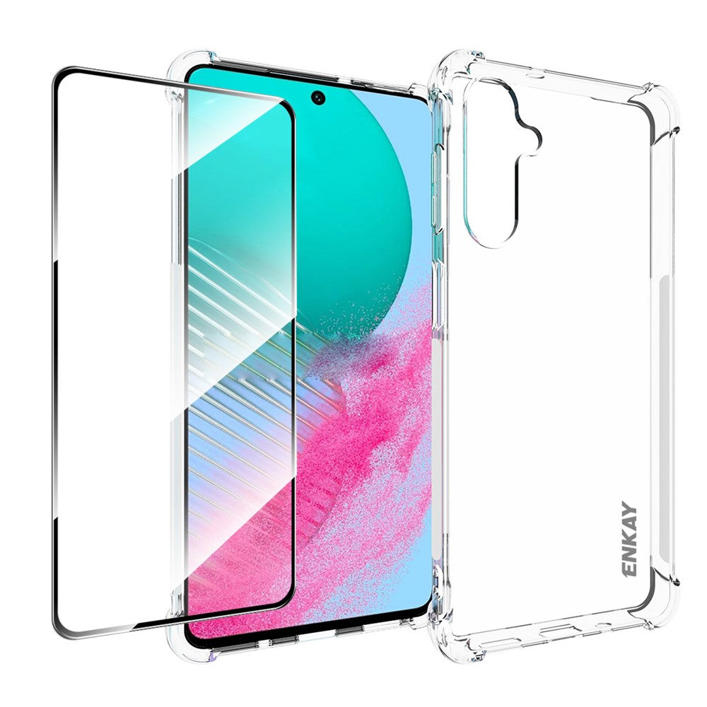 ENKAY HAT PRINCE För Samsung Galaxy M54 5G / F54 5G Mjukt TPU-fodral Genomskinligt mobilskal med Hög Aluminium-Silicon Glasfilm