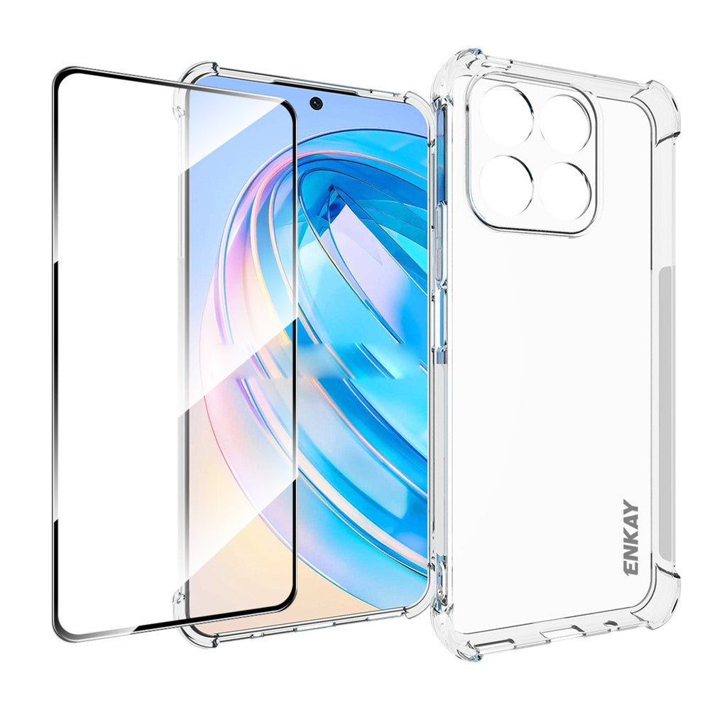 ENKAY HAT PRINCE Phone Case for Honor X8a 4G Anti-slip Clear TPU Cover with High Aluminium-silicon Glass Screen Film