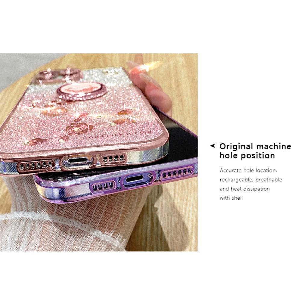 KADEM Kickstand Shell for Xiaomi Redmi A1 4G / A2 4G Glitter Gradient Rhinestone Flower Phone Cover TPU Electroplating Case