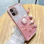 KADEM Kickstand Shell for Xiaomi Redmi A1 4G / A2 4G Glitter Gradient Rhinestone Flower Phone Cover TPU Electroplating Case