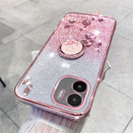 KADEM Kickstand Shell for Xiaomi Redmi A1 4G / A2 4G Glitter Gradient Rhinestone Flower Phone Cover TPU Electroplating Case