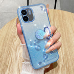 KADEM Kickstand Shell for Xiaomi Redmi A1 4G / A2 4G Glitter Gradient Rhinestone Flower Phone Cover TPU Electroplating Case