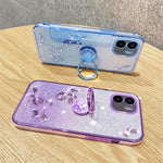KADEM Kickstand Shell for Xiaomi Redmi A1 4G / A2 4G Glitter Gradient Rhinestone Flower Phone Cover TPU Electroplating Case