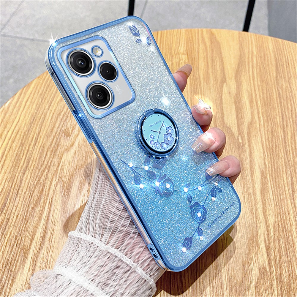 KADEM For Xiaomi Poco X5 Pro 5G / Note 12 Pro Speed 5G Shockproof Case Rhinestone Flower Kickstand TPU Phone Cover