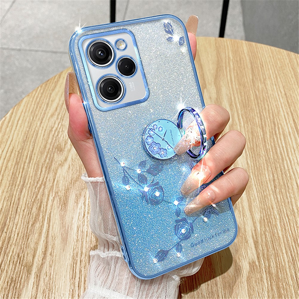 KADEM For Xiaomi Poco X5 Pro 5G / Note 12 Pro Speed 5G Shockproof Case Rhinestone Flower Kickstand TPU Phone Cover