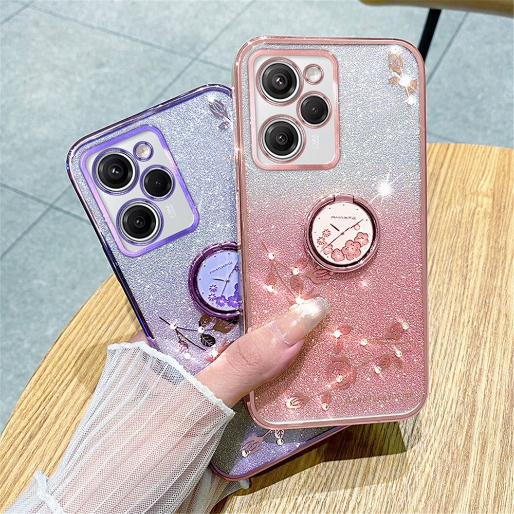 KADEM For Xiaomi Poco X5 Pro 5G / Note 12 Pro Speed 5G Shockproof Case Rhinestone Flower Kickstand TPU Phone Cover
