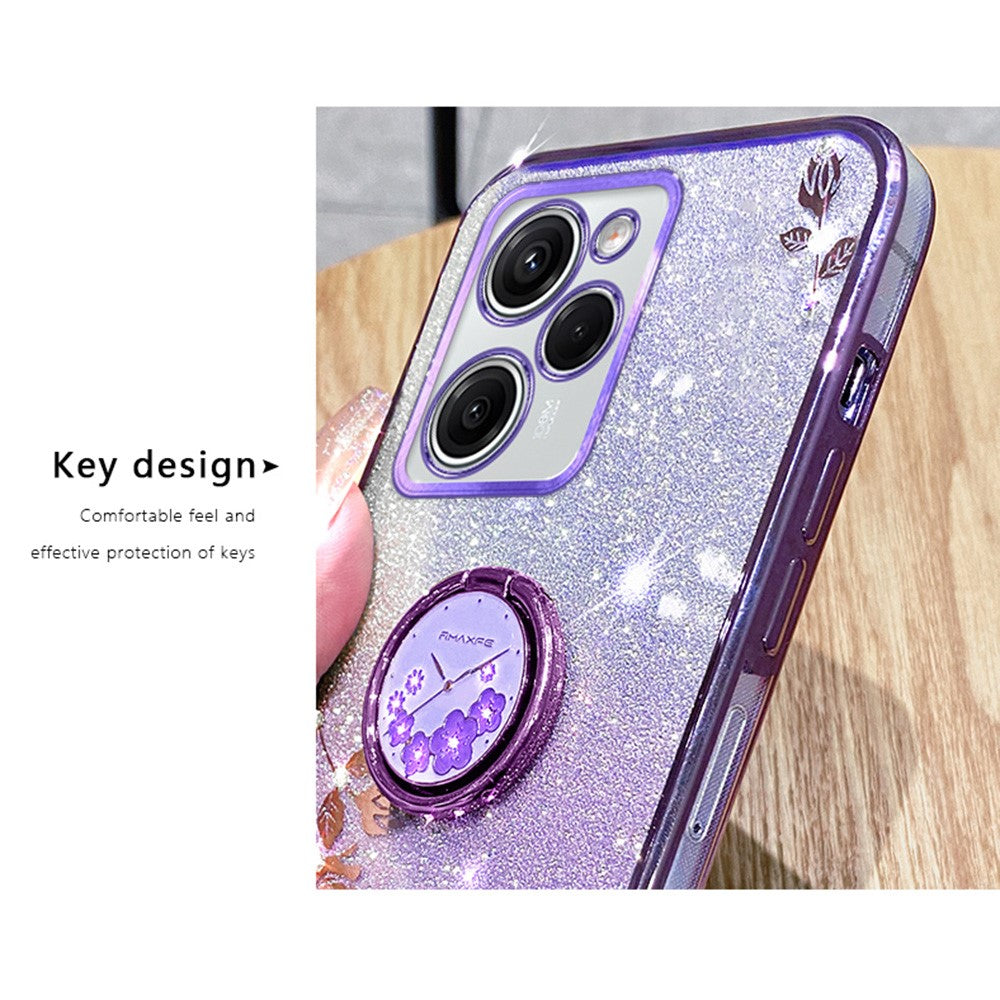 KADEM For Xiaomi Poco X5 Pro 5G / Note 12 Pro Speed 5G Shockproof Case Rhinestone Flower Kickstand TPU Phone Cover