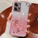 KADEM För Xiaomi Redmi Note 12 4G TPU-skal Anti-kollision Gradient Glitter Flower Strass mobilskal