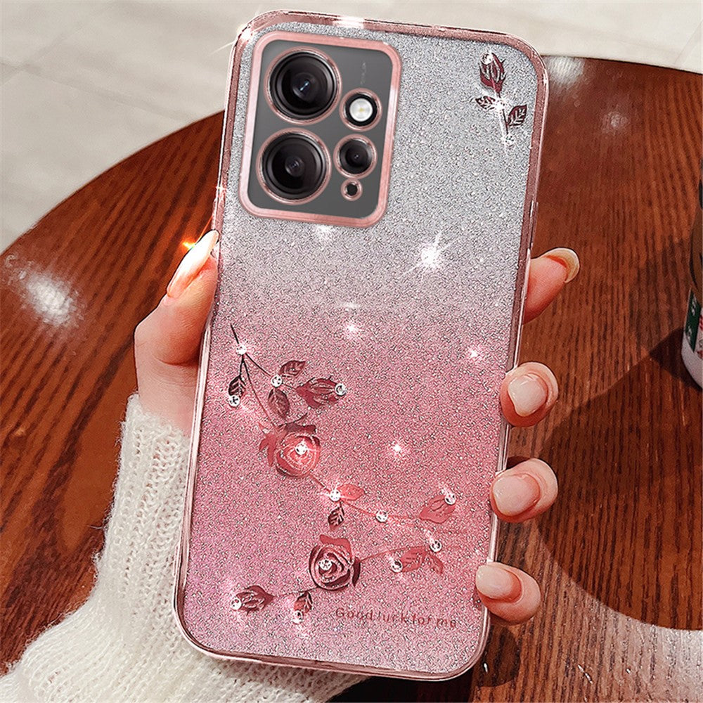 KADEM För Xiaomi Redmi Note 12 4G TPU-skal Anti-kollision Gradient Glitter Flower Strass mobilskal
