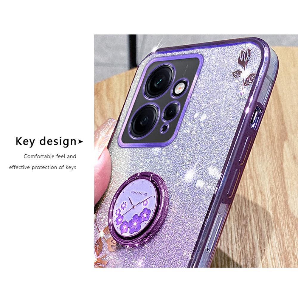 KADEM For Xiaomi Redmi Note 12 4G Kickstand Case Glitter Gradient Rhinestone Flower Phone Cover TPU Electroplating Case
