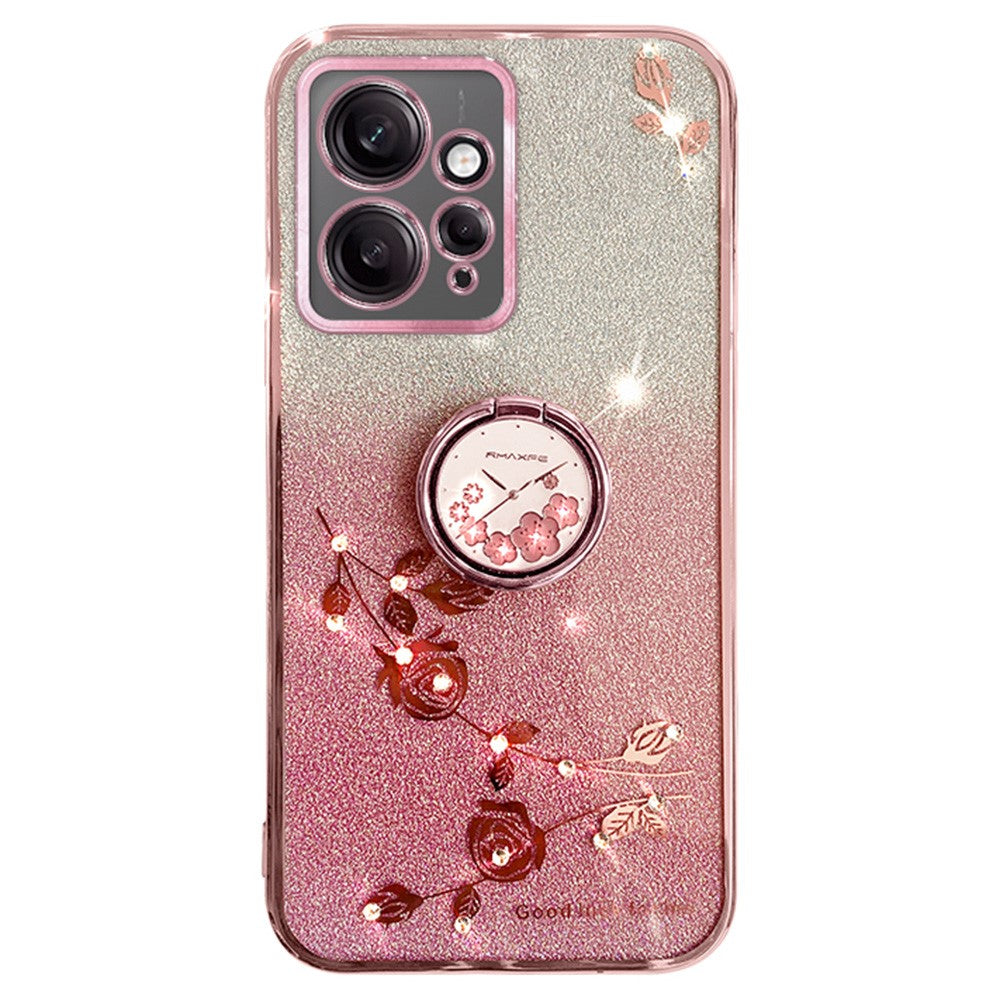 KADEM För Xiaomi Redmi Note 12 4G Stativskal Glitter Gradient Strass Blomma mobilskal TPU Galvaniserat Skal