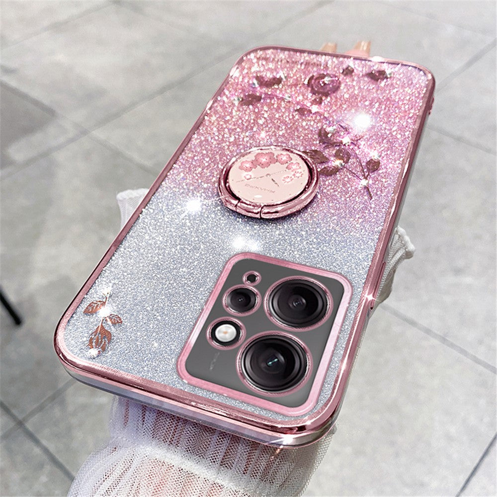 KADEM For Xiaomi Redmi Note 12 4G Kickstand Case Glitter Gradient Rhinestone Flower Phone Cover TPU Electroplating Case