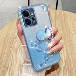 KADEM For Xiaomi Redmi Note 12 4G Kickstand Case Glitter Gradient Rhinestone Flower Phone Cover TPU Electroplating Case