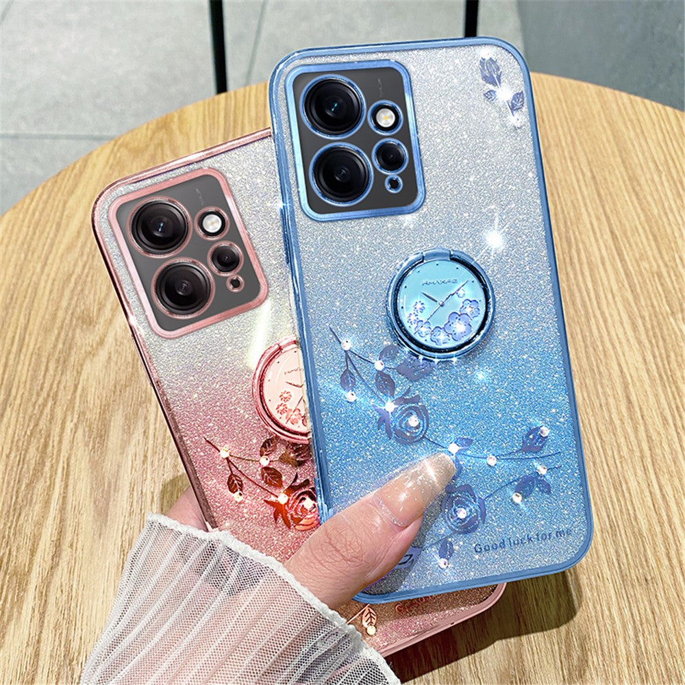 KADEM För Xiaomi Redmi Note 12 4G Stativskal Glitter Gradient Strass Blomma mobilskal TPU Galvaniserat Skal