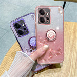 KADEM For Xiaomi Redmi Note 12 4G Kickstand Case Glitter Gradient Rhinestone Flower Phone Cover TPU Electroplating Case