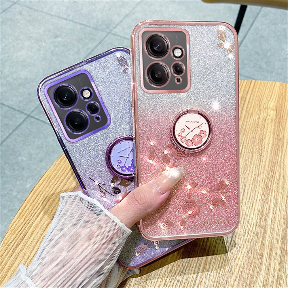 KADEM For Xiaomi Redmi Note 12 4G Kickstand Case Glitter Gradient Rhinestone Flower Phone Cover TPU Electroplating Case