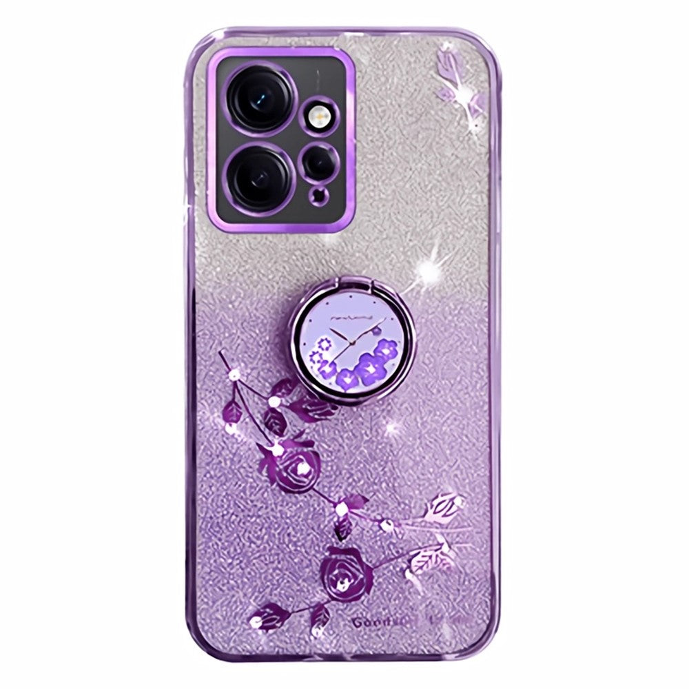 KADEM För Xiaomi Redmi Note 12 4G Stativskal Glitter Gradient Strass Blomma mobilskal TPU Galvaniserat Skal