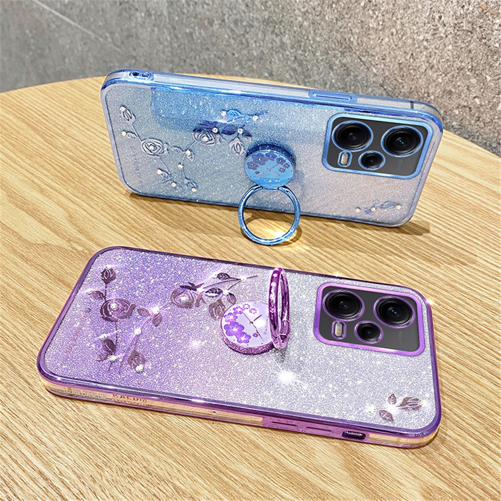 KADEM TPU Case for Xiaomi Redmi Note 12 Pro 5G / 12 Pro+ 5G Electroplating Glitter Gradient Rhinestone Flower Kickstand Phone Cover