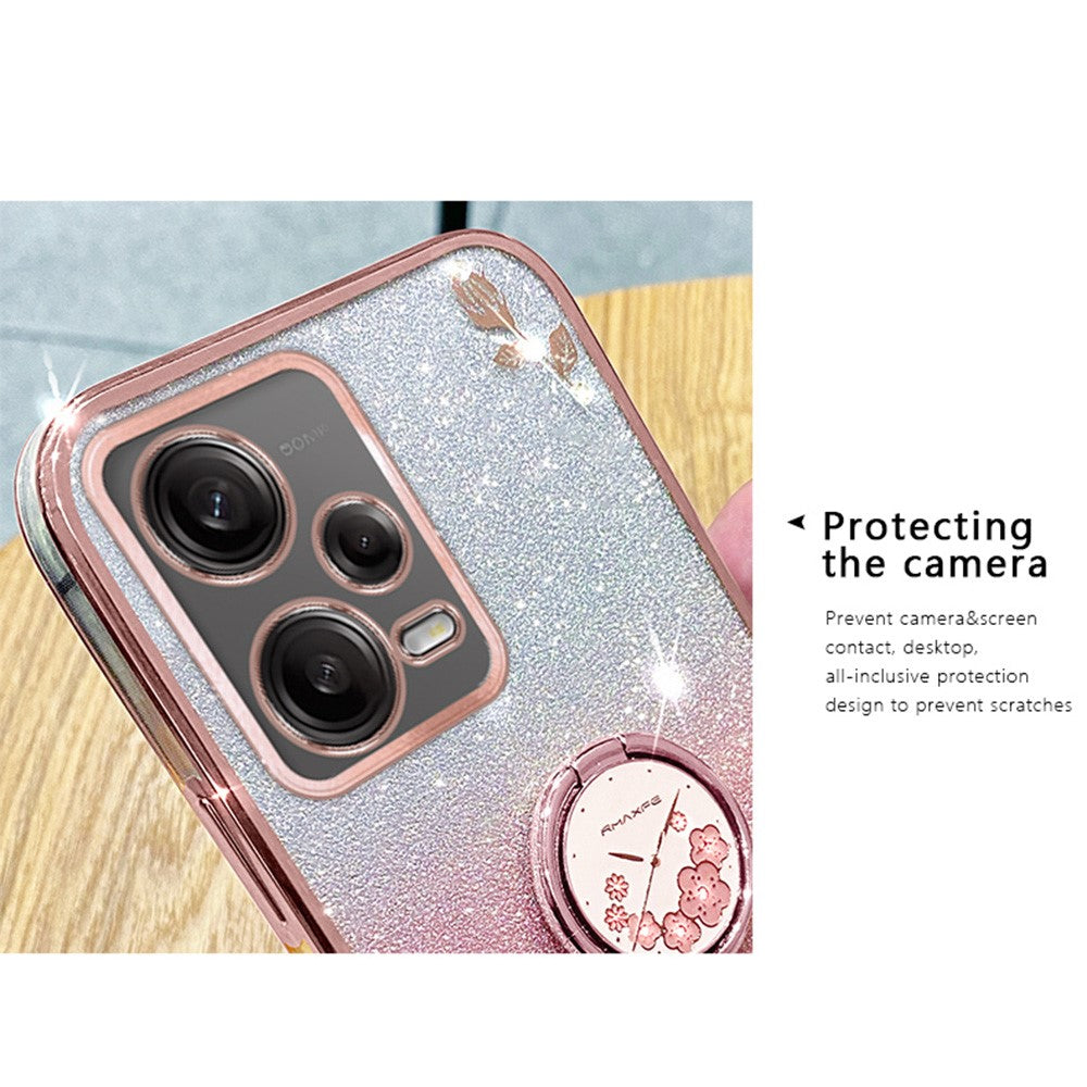 KADEM TPU Case for Xiaomi Redmi Note 12 Pro 5G / 12 Pro+ 5G Electroplating Glitter Gradient Rhinestone Flower Kickstand Phone Cover