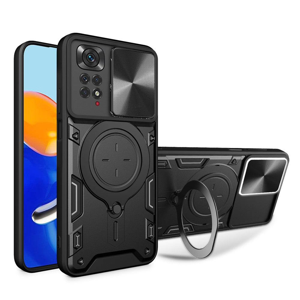 For Xiaomi Redmi Note 11 Pro 4G (MediaTek) / 5G (Qualcomm) / Note 11E Pro 5G / Note 11 Pro+ 5G (India) Kickstand TPU PC Phone Case with Slide Lens Cover