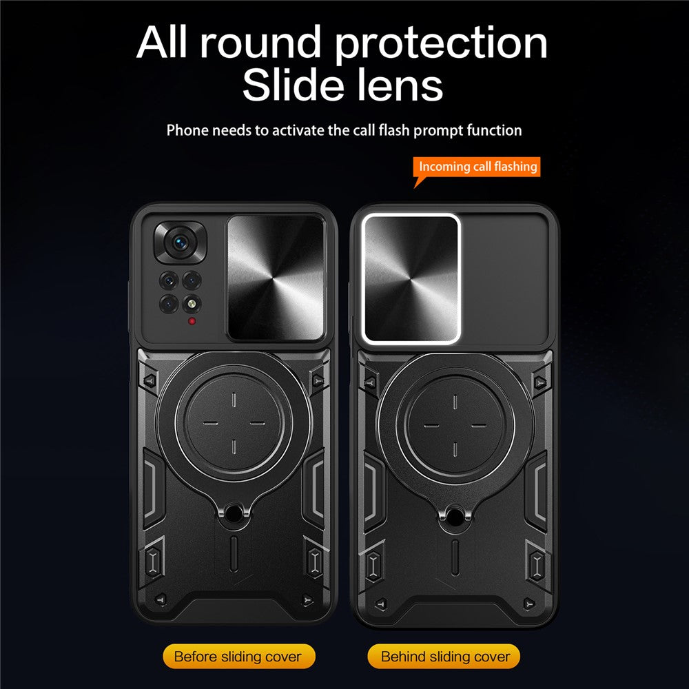 For Xiaomi Redmi Note 11 Pro 4G (MediaTek) / 5G (Qualcomm) / Note 11E Pro 5G / Note 11 Pro+ 5G (India) Kickstand TPU PC Phone Case with Slide Lens Cover