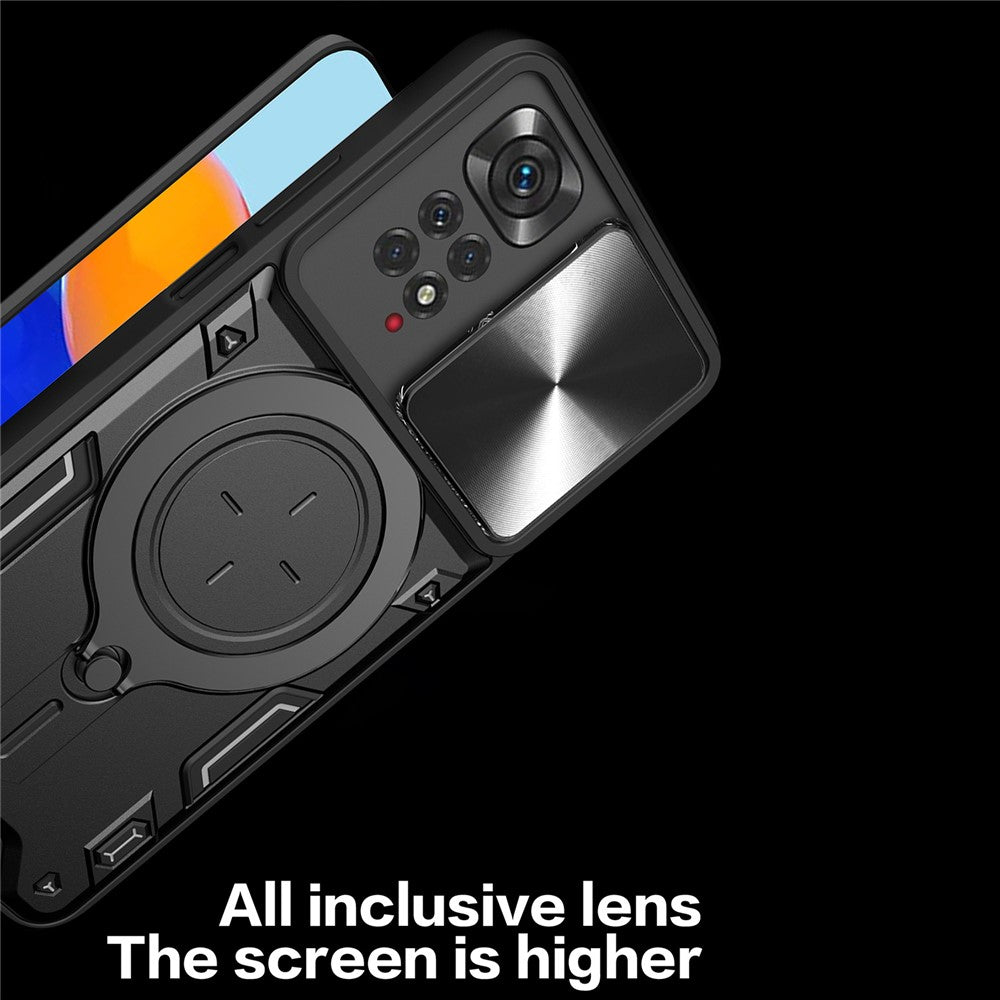 For Xiaomi Redmi Note 11 Pro 4G (MediaTek) / 5G (Qualcomm) / Note 11E Pro 5G / Note 11 Pro+ 5G (India) Kickstand TPU PC Phone Case with Slide Lens Cover