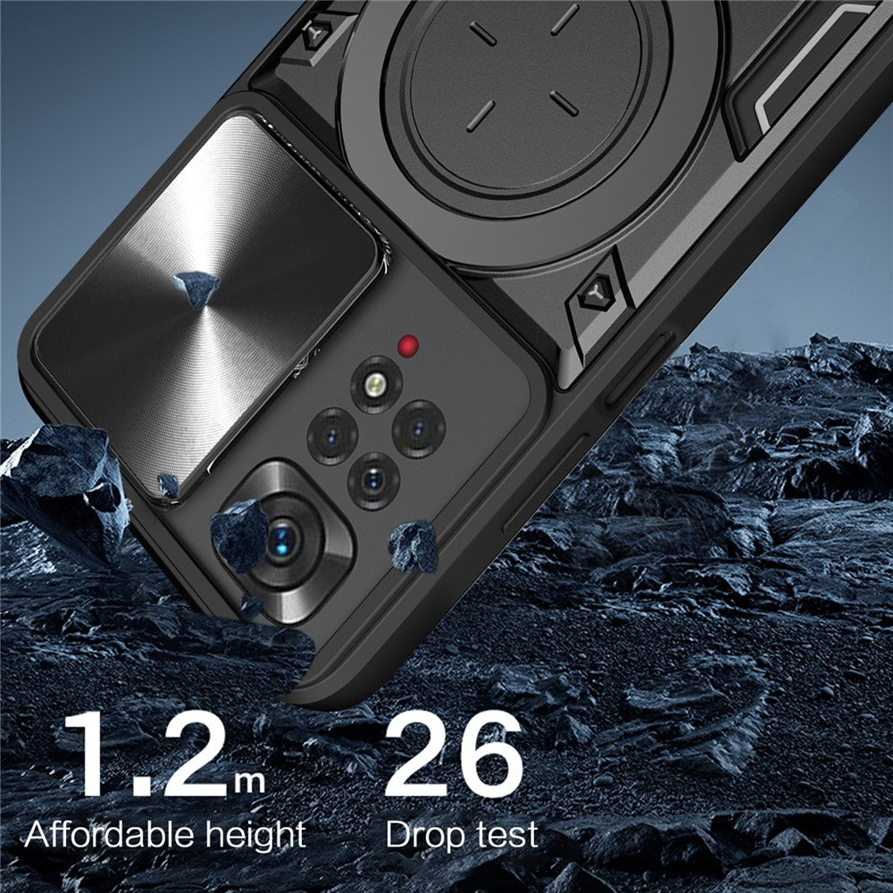 For Xiaomi Redmi Note 11 Pro 4G (MediaTek) / 5G (Qualcomm) / Note 11E Pro 5G / Note 11 Pro+ 5G (India) Kickstand TPU PC Phone Case with Slide Lens Cover