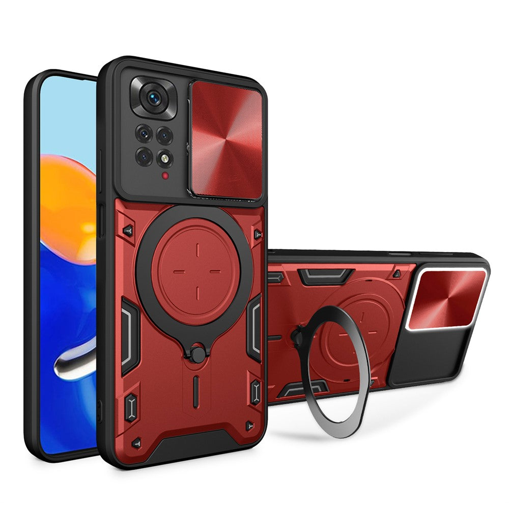 For Xiaomi Redmi Note 11 Pro 4G (MediaTek) / 5G (Qualcomm) / Note 11E Pro 5G / Note 11 Pro+ 5G (India) Kickstand TPU PC Phone Case with Slide Lens Cover