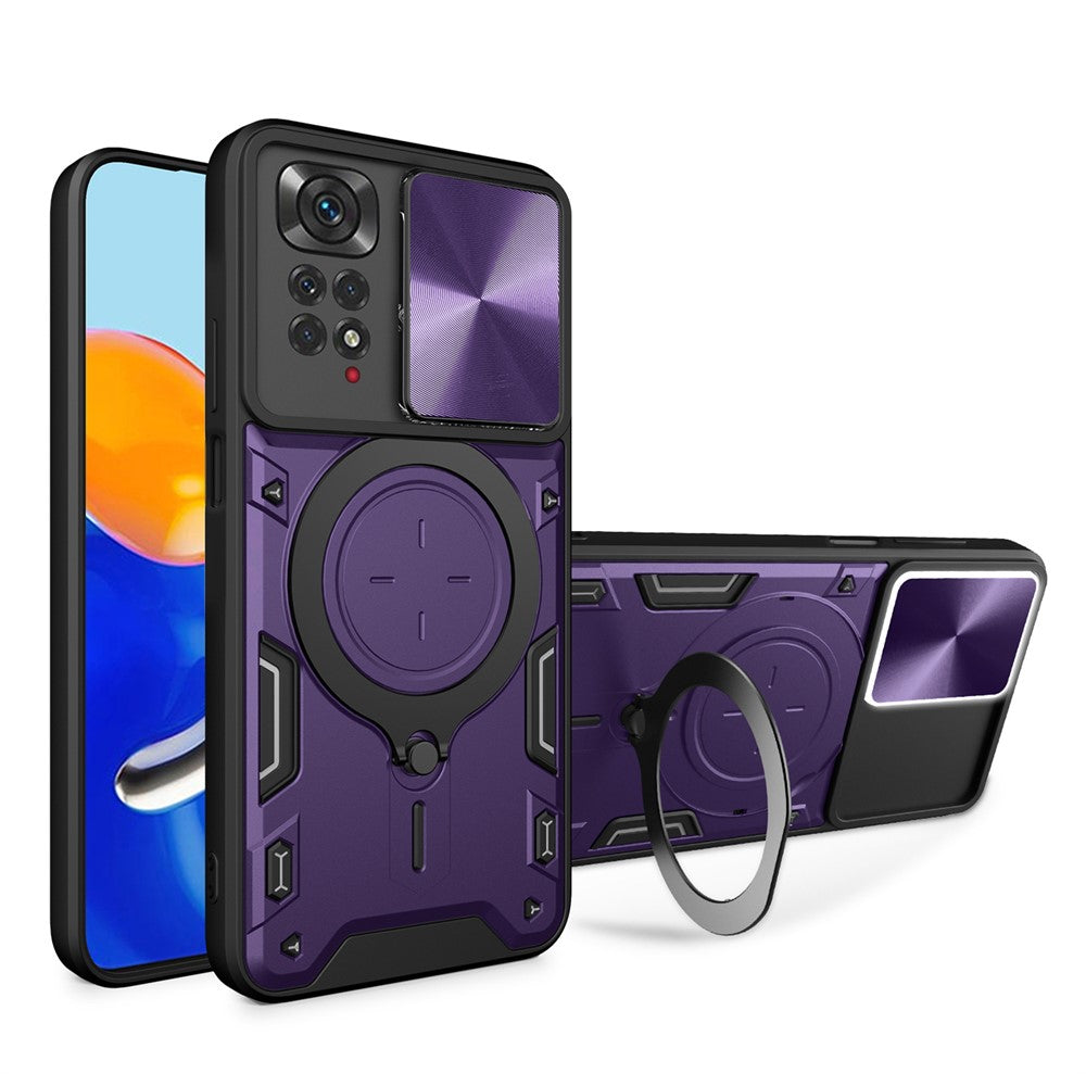 For Xiaomi Redmi Note 11 Pro 4G (MediaTek) / 5G (Qualcomm) / Note 11E Pro 5G / Note 11 Pro+ 5G (India) Kickstand TPU PC Phone Case with Slide Lens Cover
