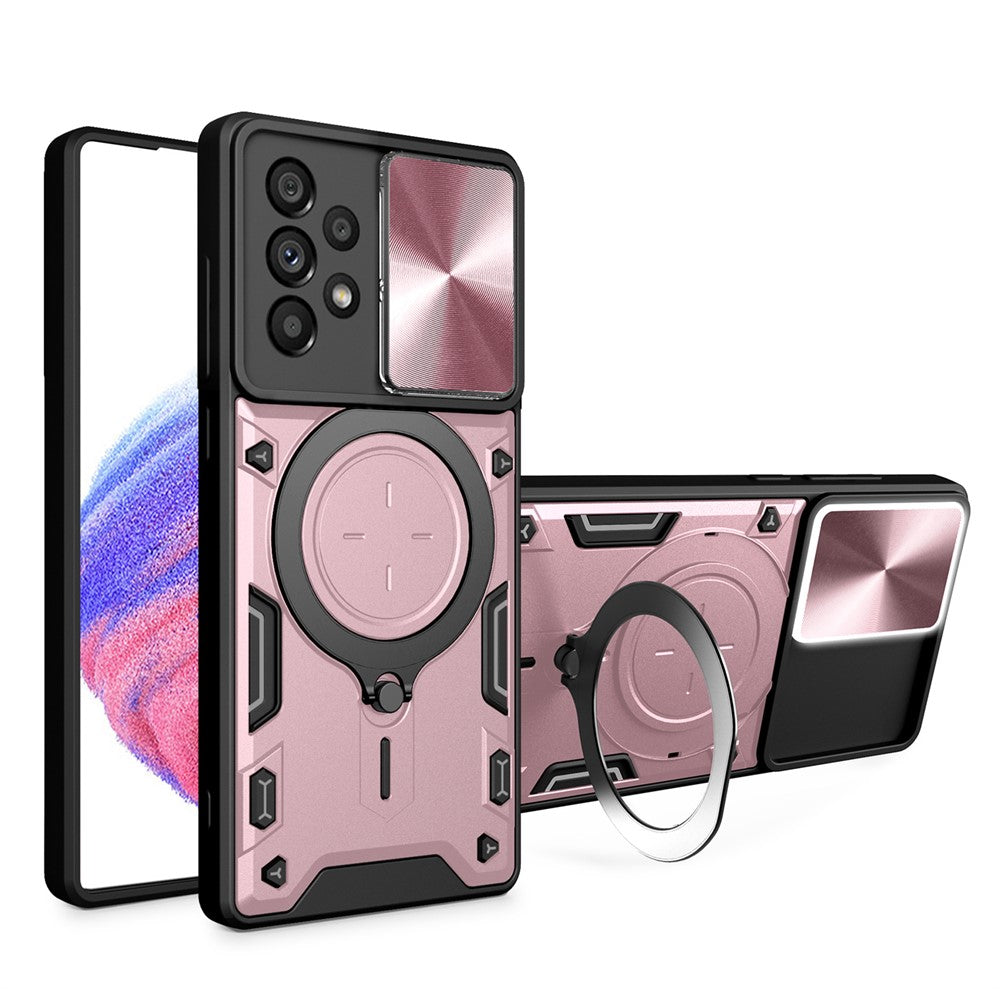 Stötsäkert fodral till Samsung Galaxy A33 5G, stativ, skyddande skal, TPU PC-mobilskal med glidande linslock
