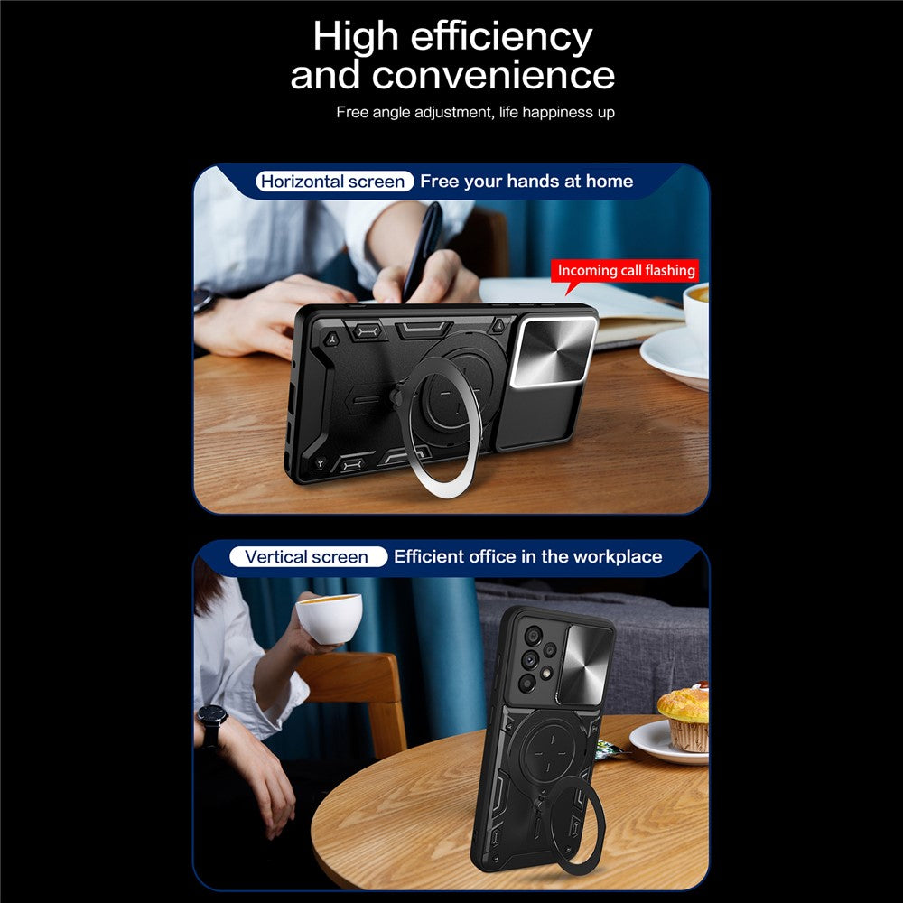 Shockproof Case for Samsung Galaxy A73 5G Anti-Drop Kickstand Cover TPU PC Phone Shell with Slide Lens Lid