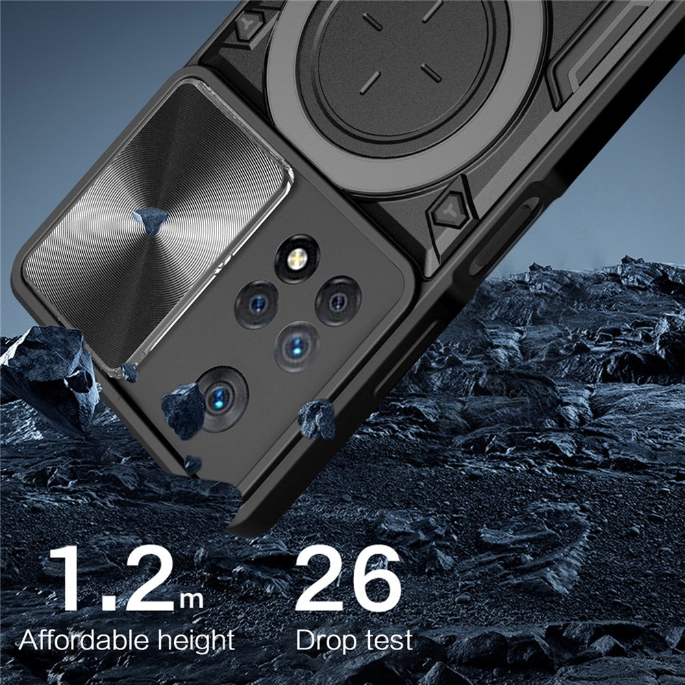 Phone Case for Xiaomi Redmi Note 11 Pro 4G (MediaTek) / Note 11 Pro 5G (Qualcomm) / Note 11E Pro 5G / Note 11 Pro+ 5G (India) , Slide Lens Protection TPU+PC Kickstand Cover
