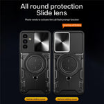For Samsung Galaxy A24 4G (162.1 x 77.6 x 8.3mm) Rotating Kickstand Cover TPU+PC Phone Case with Slide Camera Lens Protector