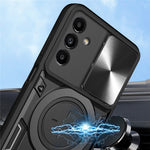 For Samsung Galaxy A24 4G (162.1 x 77.6 x 8.3mm) Rotating Kickstand Cover TPU+PC Phone Case with Slide Camera Lens Protector