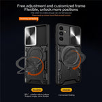 For Samsung Galaxy A24 4G (162.1 x 77.6 x 8.3mm) Rotating Kickstand Cover TPU+PC Phone Case with Slide Camera Lens Protector
