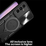 For Samsung Galaxy A24 4G (162.1 x 77.6 x 8.3mm) Rotating Kickstand Cover TPU+PC Phone Case with Slide Camera Lens Protector