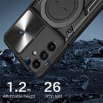 For Samsung Galaxy A24 4G (162.1 x 77.6 x 8.3mm) Rotating Kickstand Cover TPU+PC Phone Case with Slide Camera Lens Protector