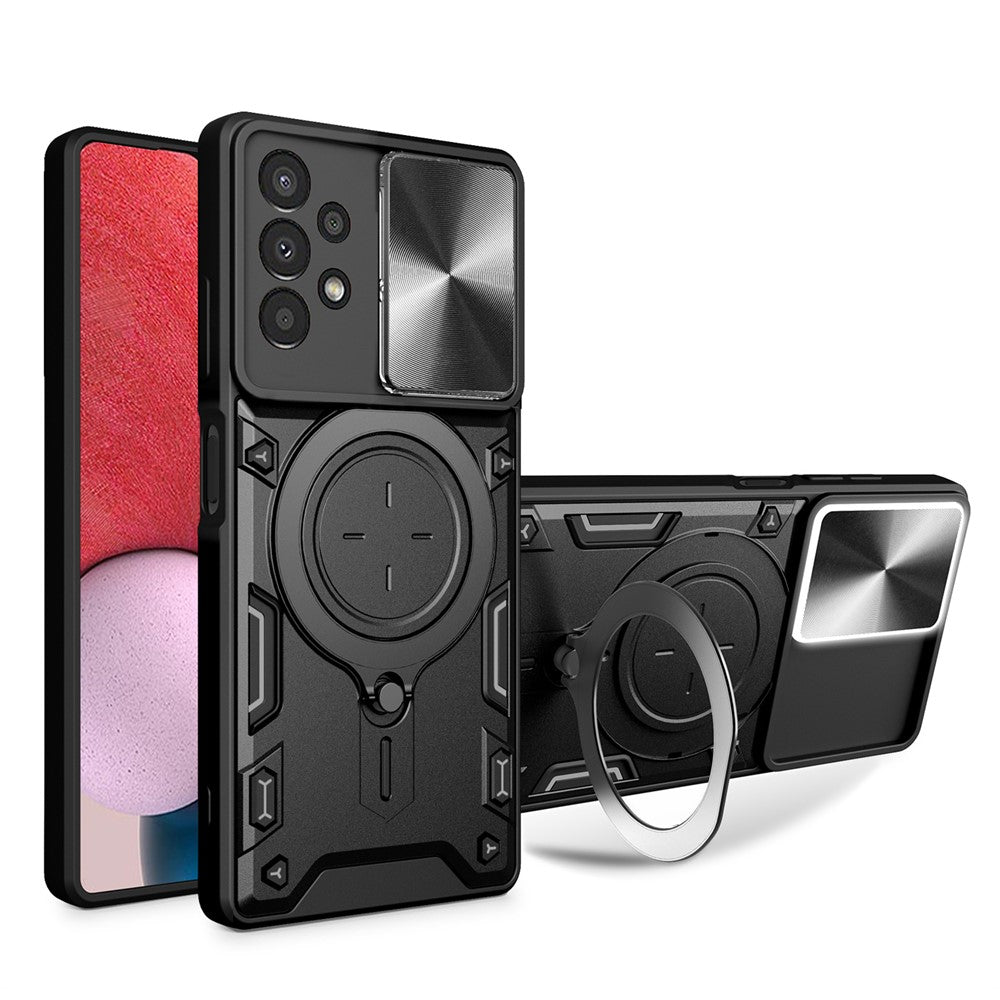 Kickstand cover til Samsung Galaxy A13 4G med skydelinsedæksel TPU+PC bagcover