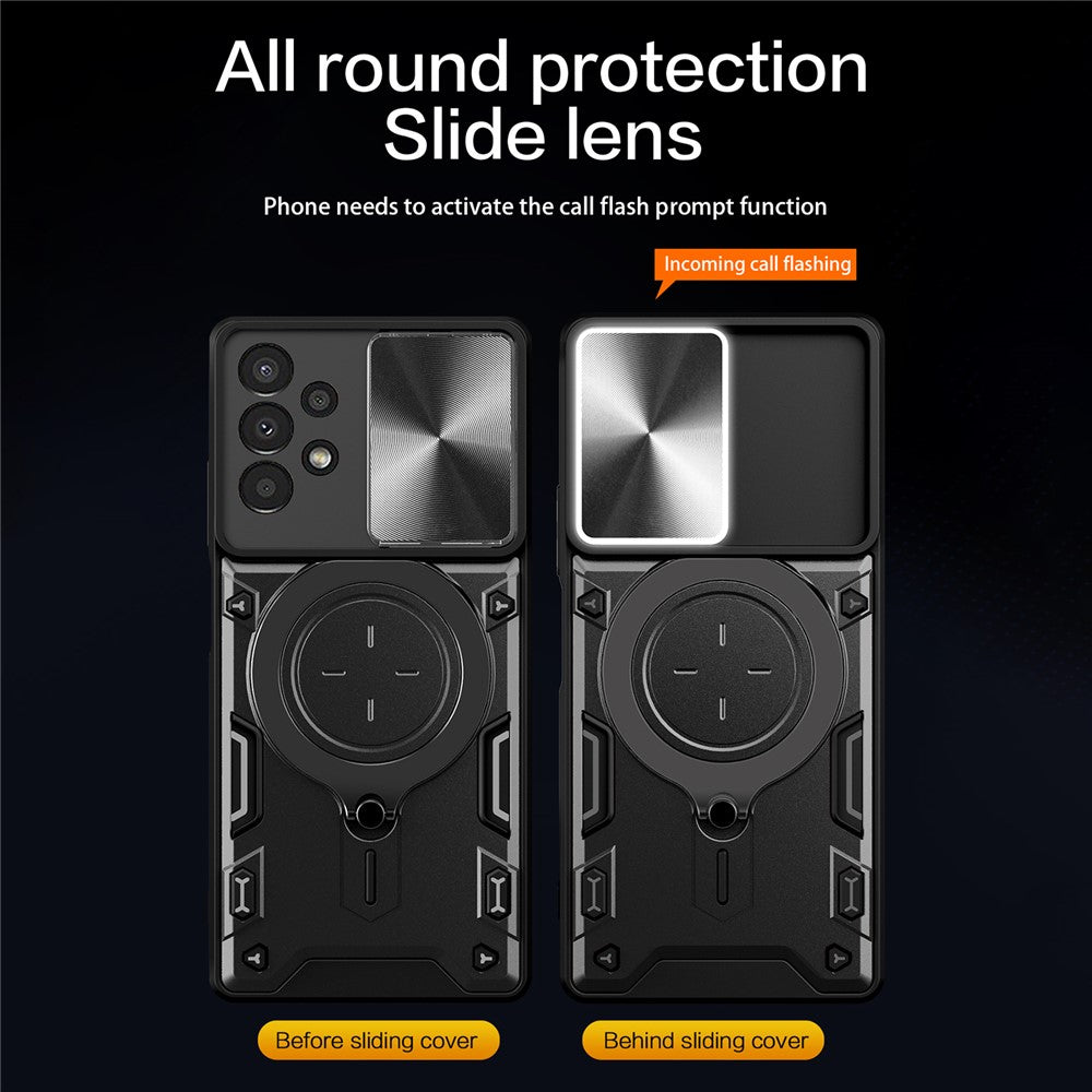 Kickstand cover til Samsung Galaxy A13 4G med skydelinsedæksel TPU+PC bagcover
