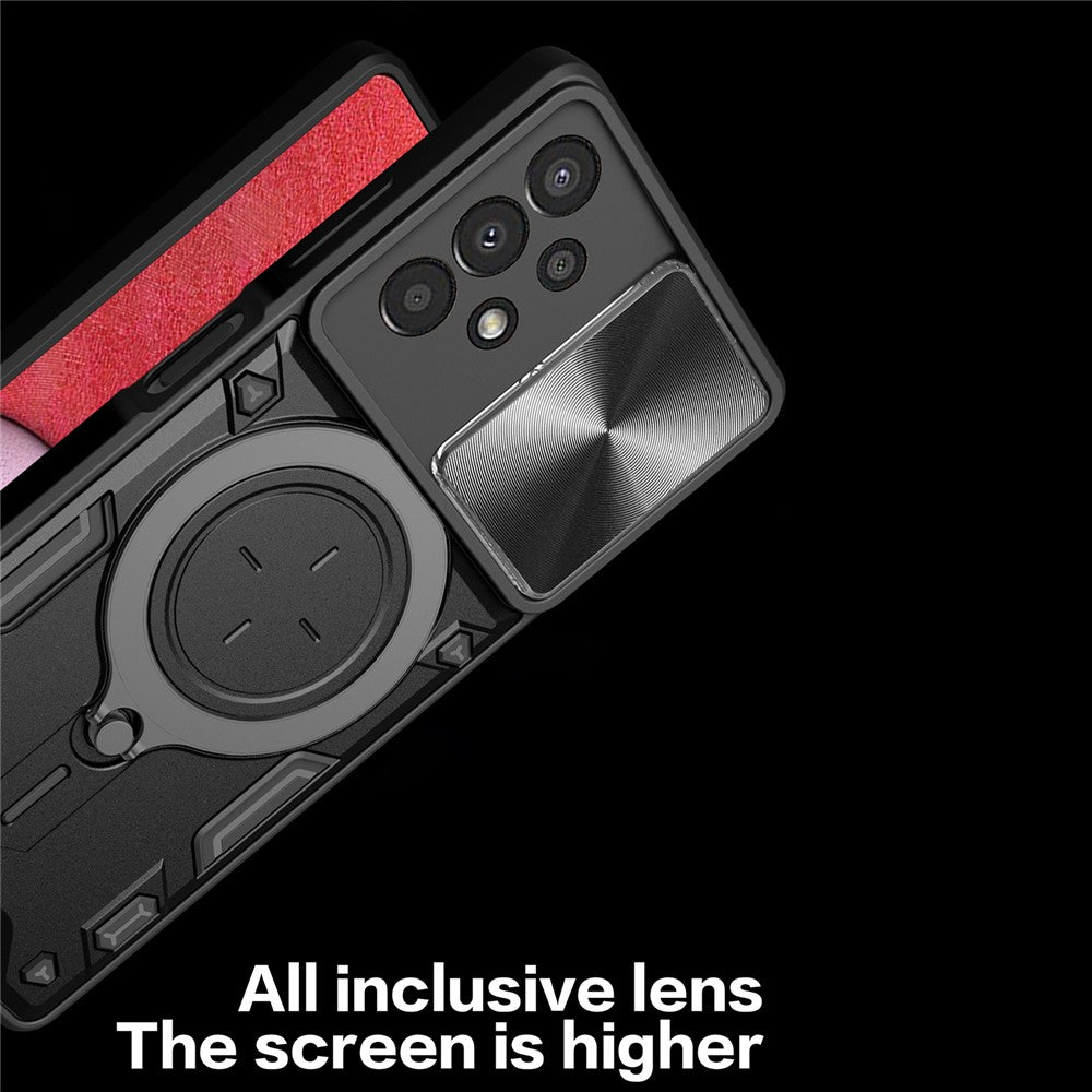 Kickstand cover til Samsung Galaxy A13 4G med skydelinsedæksel TPU+PC bagcover