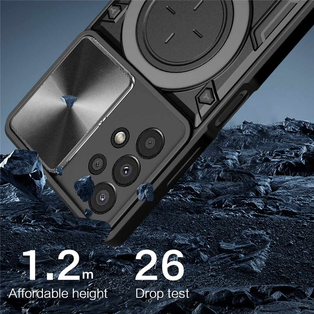 Kickstand cover til Samsung Galaxy A13 4G med skydelinsedæksel TPU+PC bagcover