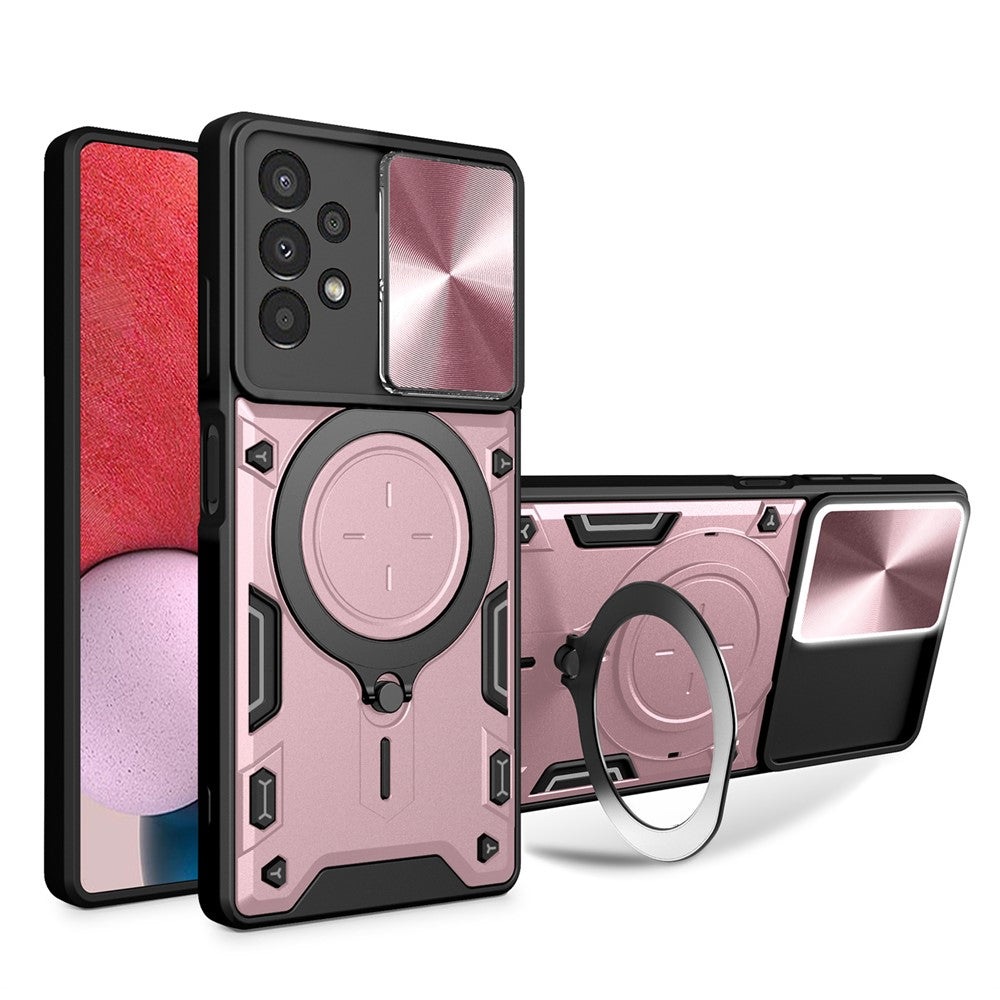 Kickstand cover til Samsung Galaxy A13 4G med skydelinsedæksel TPU+PC bagcover