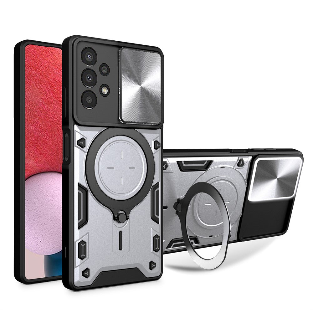 Kickstand cover til Samsung Galaxy A13 4G med skydelinsedæksel TPU+PC bagcover