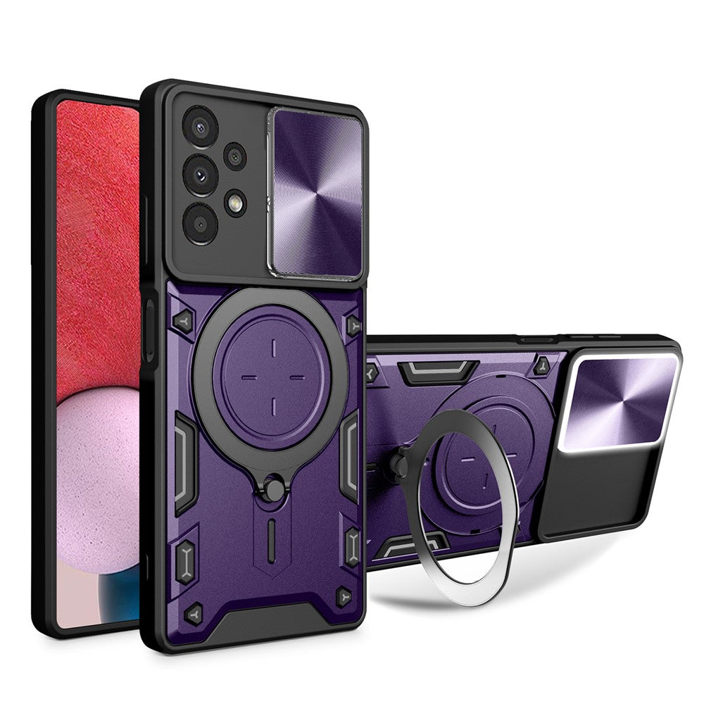 Kickstand cover til Samsung Galaxy A13 4G med skydelinsedæksel TPU+PC bagcover