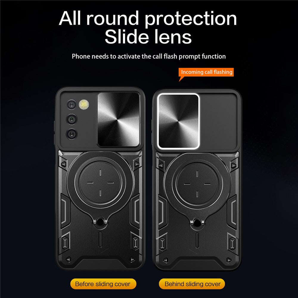 Telefoncover til Samsung Galaxy A03s (164,2 x 75,9 x 9,1 mm) Kickstand TPU+PC Cover med skydelåg til kamera