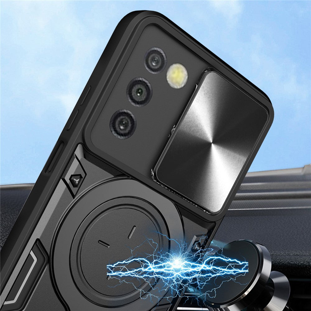 Telefoncover til Samsung Galaxy A03s (164,2 x 75,9 x 9,1 mm) Kickstand TPU+PC Cover med skydelåg til kamera