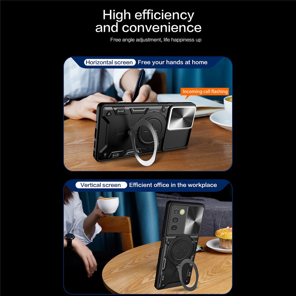 Telefoncover til Samsung Galaxy A03s (164,2 x 75,9 x 9,1 mm) Kickstand TPU+PC Cover med skydelåg til kamera