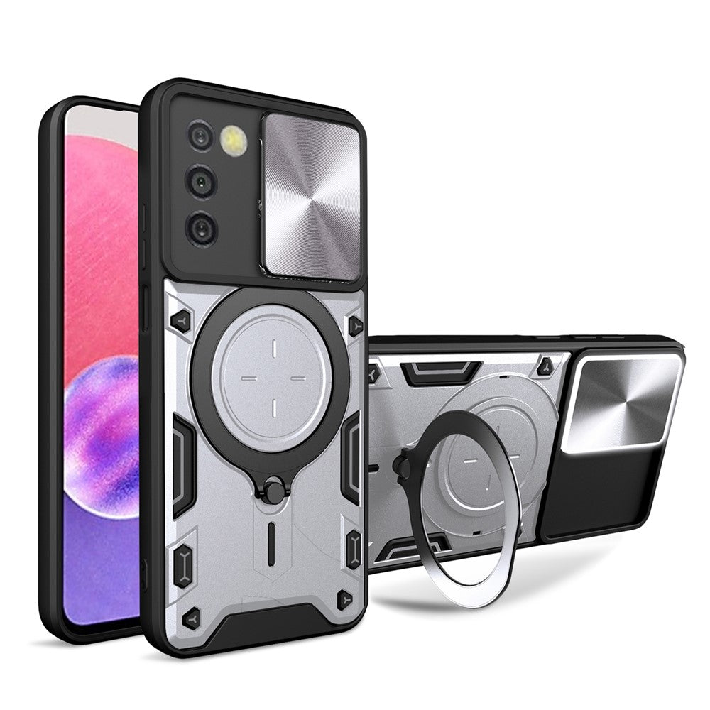 Telefoncover til Samsung Galaxy A03s (164,2 x 75,9 x 9,1 mm) Kickstand TPU+PC Cover med skydelåg til kamera
