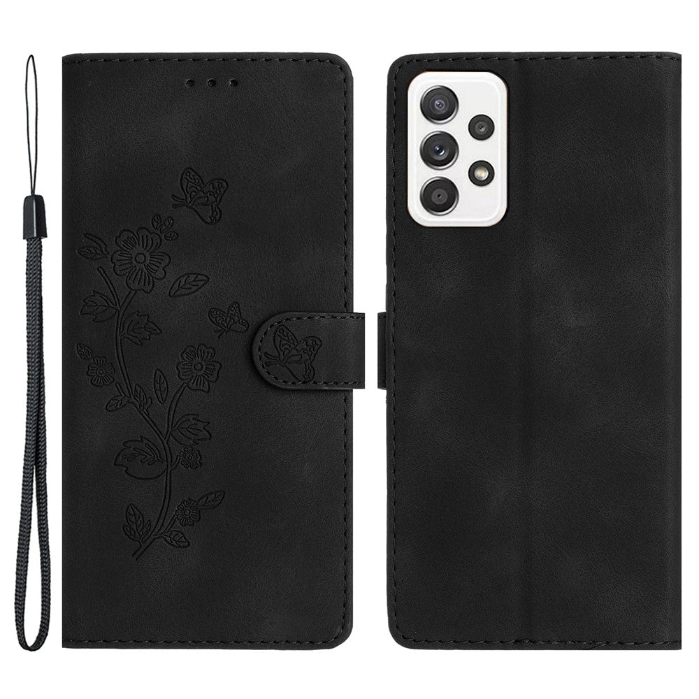 Til Samsung Galaxy A23 5G (Global Version) / A23 4G Blomsterpræget Telefoncover Læderpung Stativ Etui